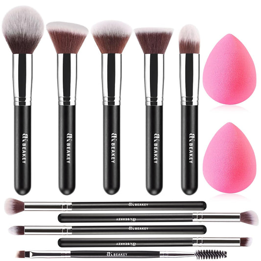 Makeup Brushes Set, Professional Foundation Eyeshadow Concealer Blush Powder Bronzer Applicator, 2 Blender Sponge wit Beauty Paper Case